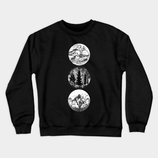 Waves+Trees+Mountains Crewneck Sweatshirt by xxdoriana